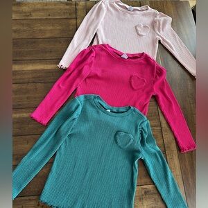 Kids Ribbed Heart Long Sleeve Tops Bundle